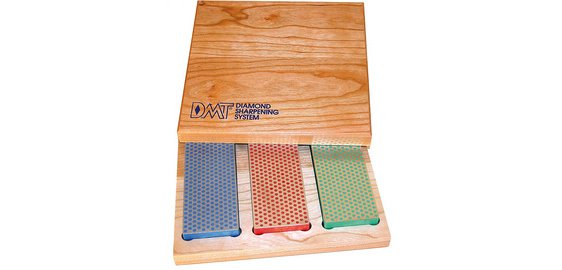 Kit de pierres à aiguiser diamant, boîte en bois, 3 pcs