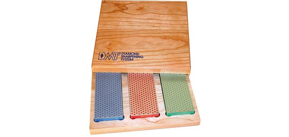 Kit de pierres à aiguiser diamant, boîte en bois, 3 pcs