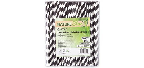 Paille en papier, 197 mm, rayé noir/blanc