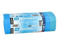 Sac poubelle LDPE, à lien coulissant, 120 L, bleu