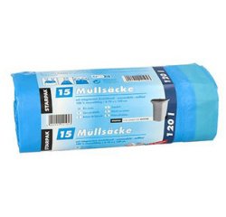 Sac poubelle LDPE, à lien coulissant, 120 L, bleu