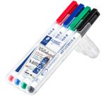 Marqueur effaçable Staedtler Lumocolor 301 pointe ogive 1 mm - Pochette 4 couleurs assorties