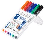 Marqueur effaçable Staedtler Lumocolor 301 pointe ogive 1 mm couleurs assorties - Pochette de 6
