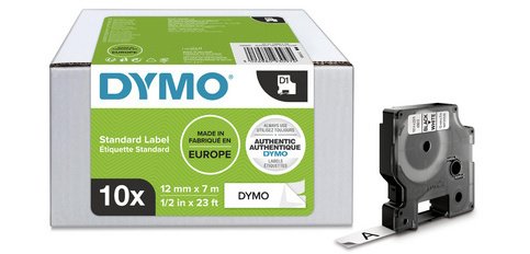 DYMO Cassette de ruban à étiqueter D1, 12mm x 7m, pack de 20