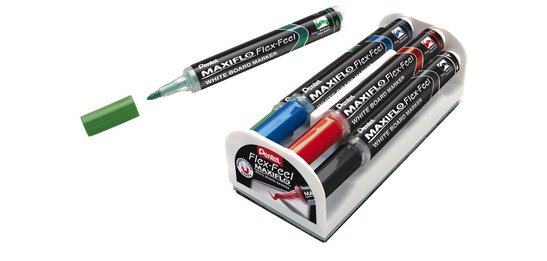 Marqueur effaçable Pentel Maxiflo Flex-Feel pointe ogive 2,5 mm - Kit brosse + 4 couleurs assorties
