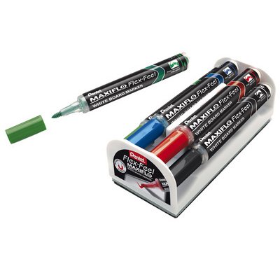 Marqueur effaçable Pentel Maxiflo Flex-Feel pointe ogive 2,5 mm - Kit brosse + 4 couleurs assorties