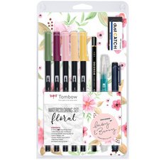 De_set watercoloring tombow floral 9 piezas
