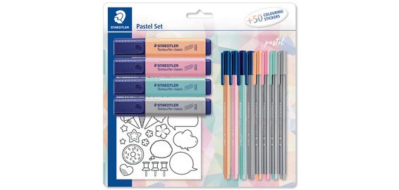 Set d'écriture pastel, avec 50 gommettes à colorer