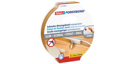 Double-sided adhesive tape tesa® Powerbond Small 5mx9mm white 2 rolls
