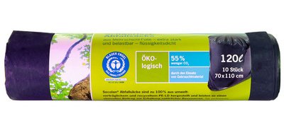 Sac poubelle renforcé, 120 litres, noir