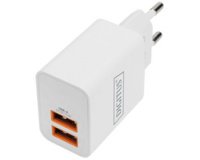 Chargeur USB, 2x USB-A, 15,5 watts, blanc