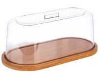 Plateau en bambou avec cloche, ovale, (L)280 x (P)140 mm