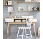 Lampe de table à LED KATY, blanc / bambou