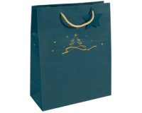 Geschenktas Kerstmis 'Christmas tree' petroleumkleurig fijn papier