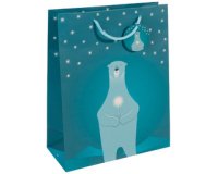 Sac cadeau de Noël "Polar bear with candle", papier fin