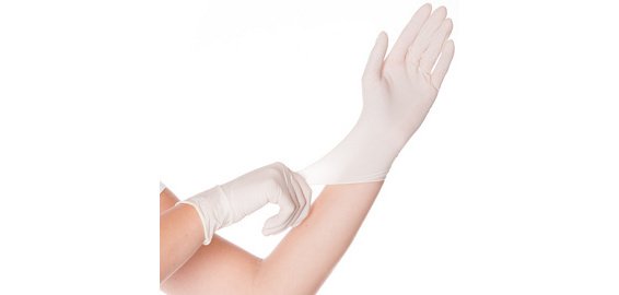 Gant latex SKIN, M, poudré, blanc - Boîte de 100 gants