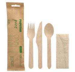 Kit de couverts 'pure', en bois de bouleau, 4 pièces