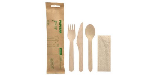 Kit de couverts 'pure', en bois de bouleau, 4 pièces