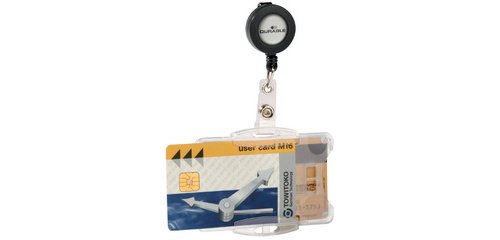 Double card holder case with reel, transparent