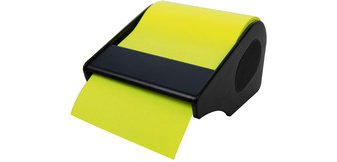 Roll of sticky notes in a dispenser