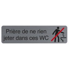 Plaque adhésive imitation aluminium Prière de ne rien jeter dans ces wc 16,5X4,4 cm 67161E