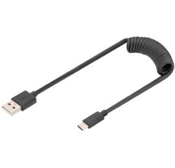 Câble spiralé USB 2.0, USB-A - USB-C, 1,0 m