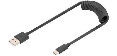 Câble spiralé USB 2.0, USB-A - USB-C, 1,0 m
