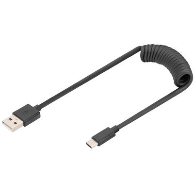 Câble spiralé USB 2.0, USB-A - USB-C, 1,0 m