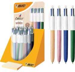 BIC Stylo à bille rétractable 4Colours Wood Style présentoir