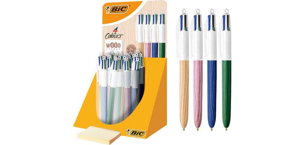 BIC Stylo à bille rétractable 4Colours Wood Style présentoir