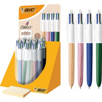 BIC Stylo à bille rétractable 4Colours Wood Style présentoir