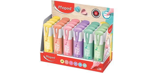 Surligneur FLEX PASTEL, pointe souple, présentoir, 24