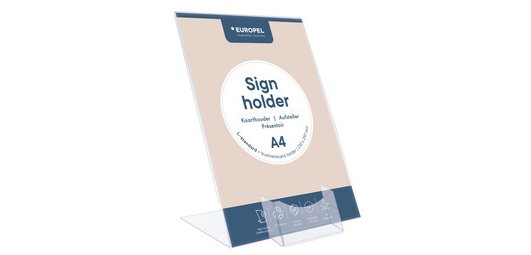 Présentoir de table Europel support L A4 portrait acrylique avec bac cartes de visite