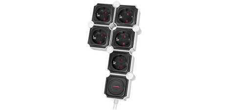 Bloc multiprises flexible, 5 prises, noir/blanc