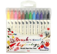 Penseelstift PentelArts BrushSignPen Twin - set van 18 stuks