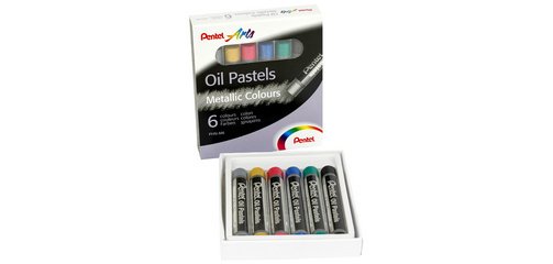 Pastel huile pentel arts corps rond enrobage papier    non salissant coloris         metallises assortis boite 6