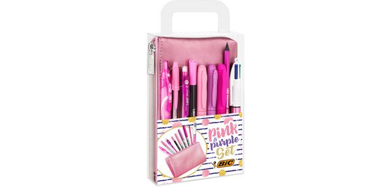 BIC Writing Kit 'PINK & PURPLE' with pencil case, 10 pieces.