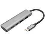 Hub USB-C, 4 ports, 2x USB A + 2x USB-C, gris foncé