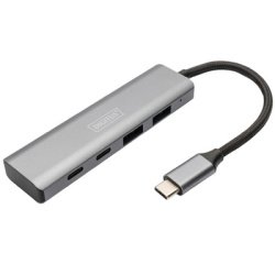 Hub USB-C, 4 ports, 2x USB A + 2x USB-C, gris foncé