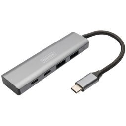 Hub USB-C, 4 ports, 2x USB A + 2x USB-C, gris foncé