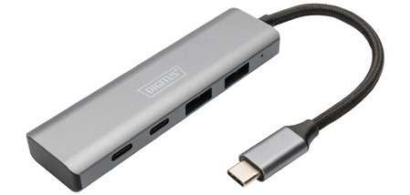 Hub USB-C, 4 ports, 2x USB A + 2x USB-C, gris foncé