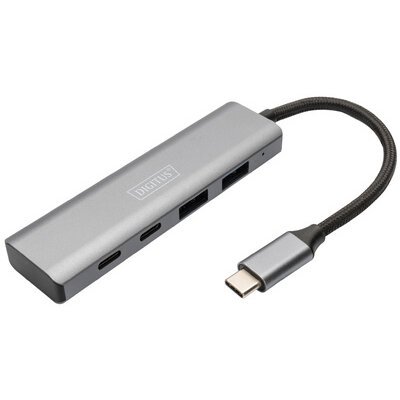 Hub USB-C, 4 ports, 2x USB A + 2x USB-C, gris foncé