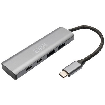 Hub USB-C, 4 poorten, 2x USB A + 2x USB-C, donkergrijs