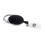 Porte-badge avec enrouleur et mousqueton, rond, noir