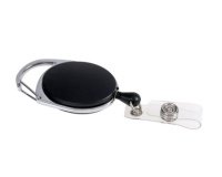 Porte-badge avec enrouleur et mousqueton, rond, noir