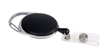 Porte-badge avec enrouleur et mousqueton, rond, noir