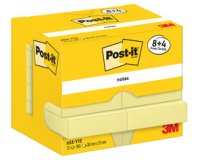 Post-It Notes, 100 vel, ft 38 x 51 mm, geel, 8 + 4 GRATIS