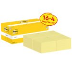Bloc-notes adhésif, 127x76 mm, jaune, 16+4 gratuits