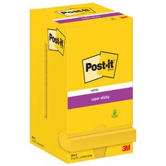 Lot de 12 blocs repositionnables SUPERSTICKY 90 feuilles. Format 7,6x12,7cm. Coloris Jaune foncé