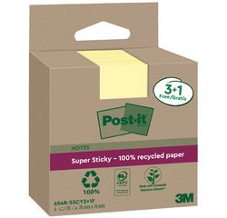 Memoblok 3M Post-it 654 RSSCOL 76x76mm geel 3+1 gratis